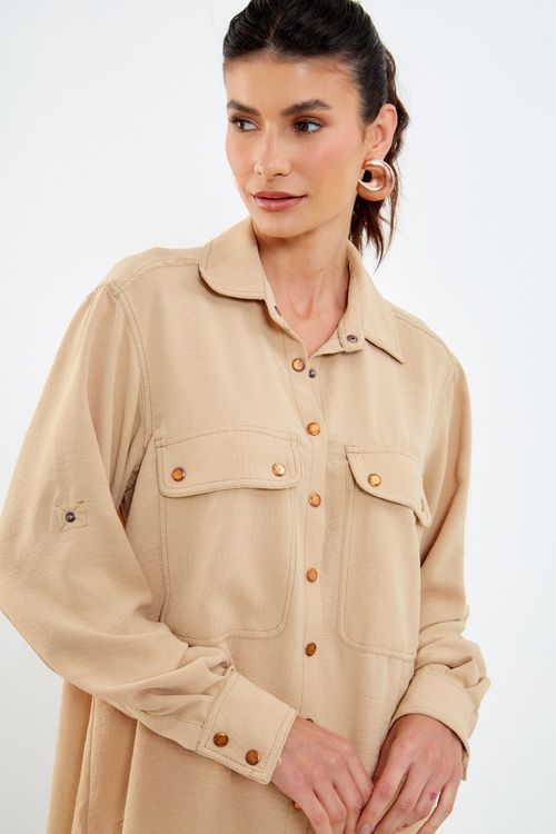 Camisa Casual Jacquard - Bege Nativa