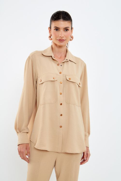 Camisa Casual Jacquard - Bege Nativa
