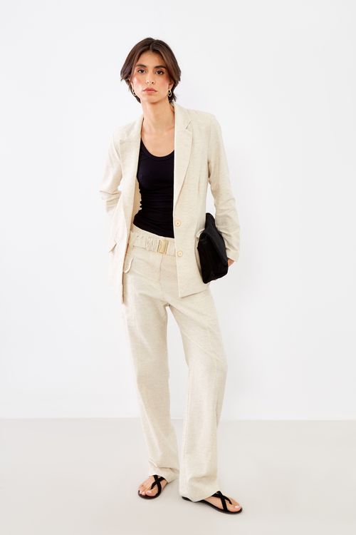 Calça Alfaiataria Cinto - Cru