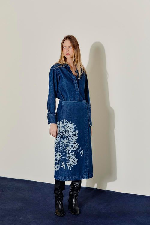 Saia Jeans Envelope Com Corrosão - Jeans