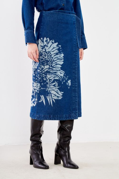 Saia Jeans Envelope Com Corrosão - Jeans