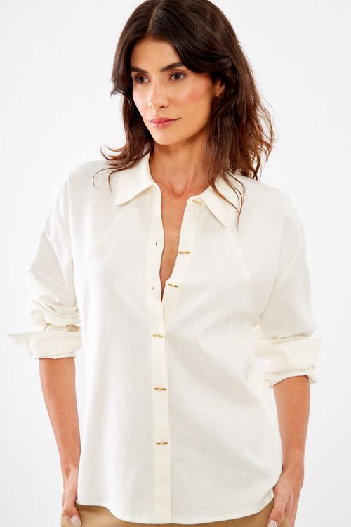 Camisa Linho Gola - Off White