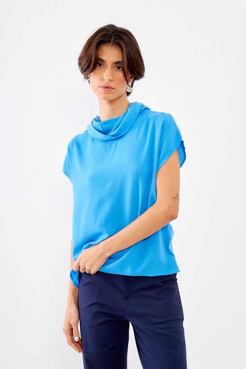 Blusa Detalhe Gola - Azul Dots