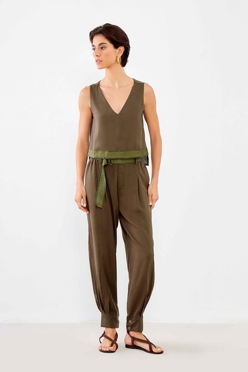 Calça Casual Elástico - Verde Military