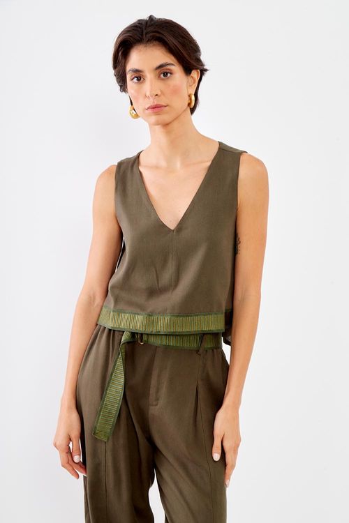 Blusa Casual Decote v - Verde Military