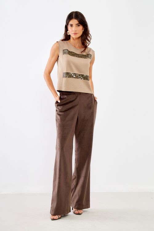 Blusa Malha Mix Sequin - Areia