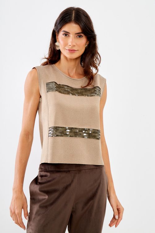 Blusa Malha Mix Sequin - Areia