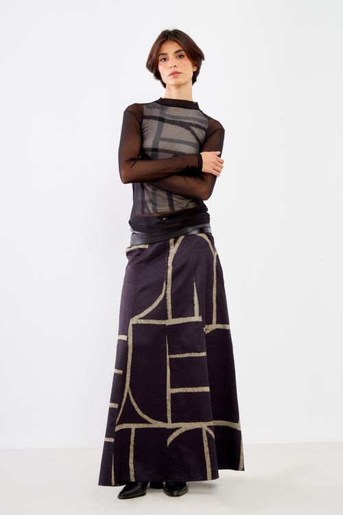 Saia Sarja Estampa Sena Maxi - Est Sena Maxi Black