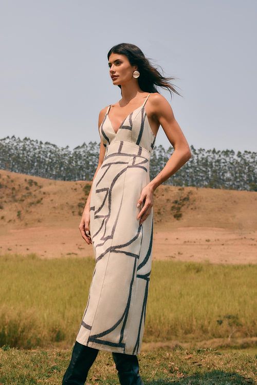 Vestido Sarja Midi Estampa Sena - Est Sena Maxi Off