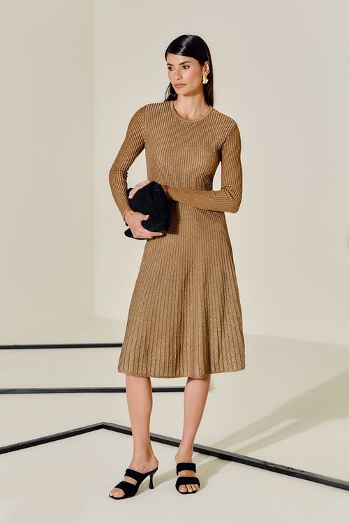 Vestido Tricot Lurex - Caramelo