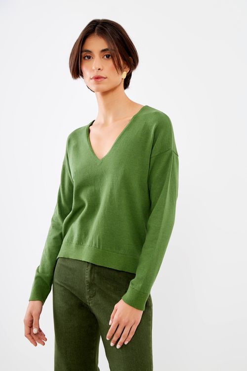 Blusa Tricot Manga Longa - Verde Pine