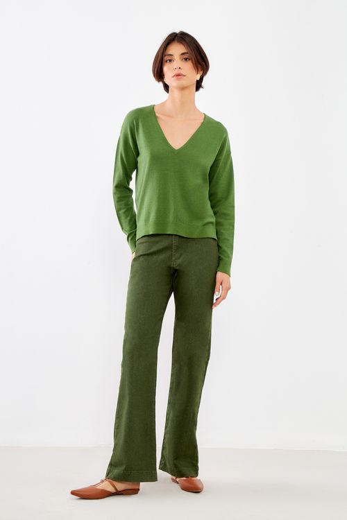 Blusa Tricot Manga Longa - Verde Pine