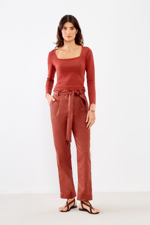 Blusa Tricot Decote Quadrado - Mogno
