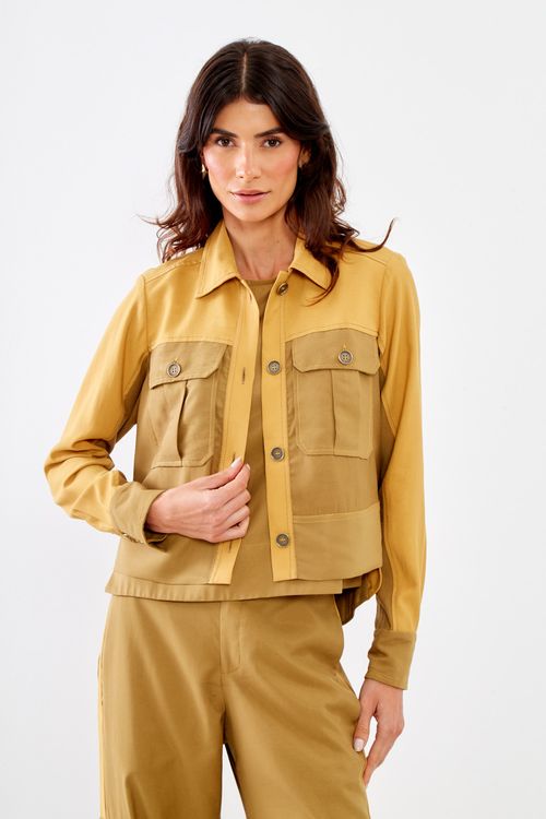 Jaqueta Casual Bicolor - Verde Olive