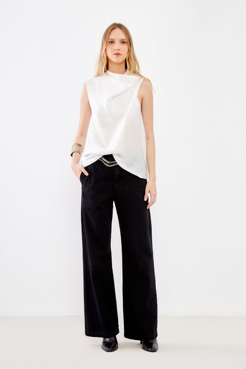 Blusa Gola Alta Drapeada - Off White