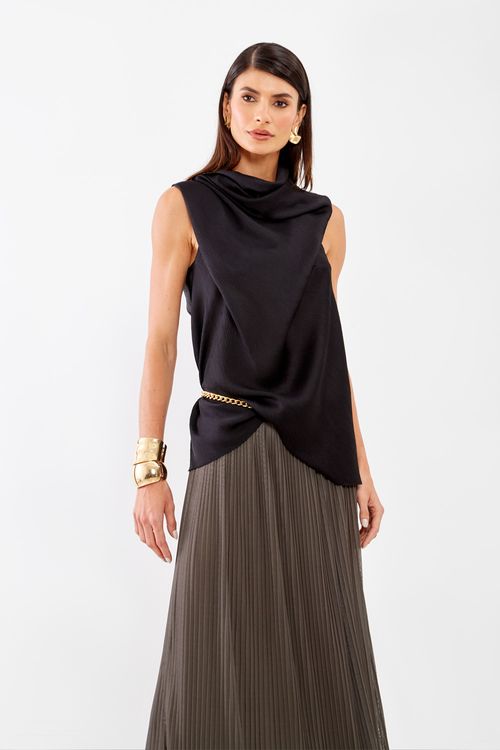 Blusa Gola Alta Drapeada - Preto