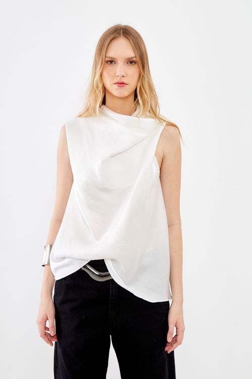 Blusa Gola Alta Drapeada - Off White