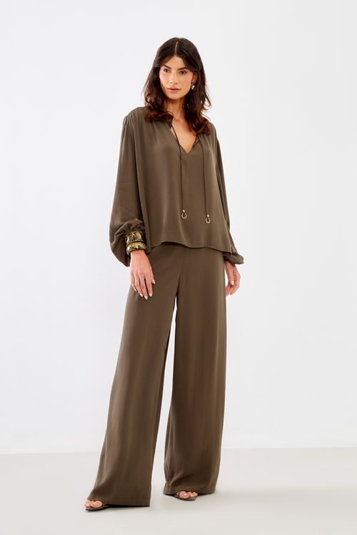 Blusa Casual Detalhe Ponteira - Verde Military