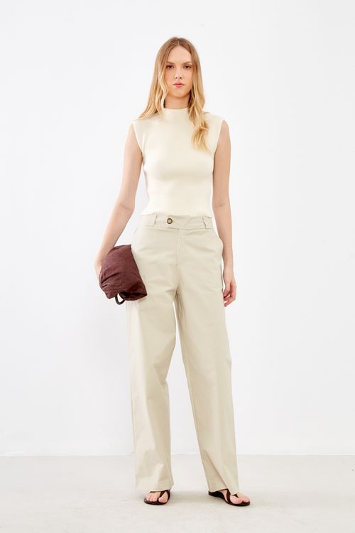 Calça Sarja Oversized - Bege Areia