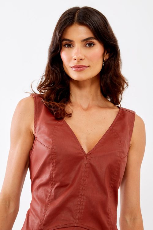 Vestido Resinado Decote v - Mogno