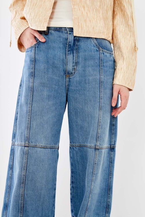 Calça Jeans Wideleg Recortes - Jeans