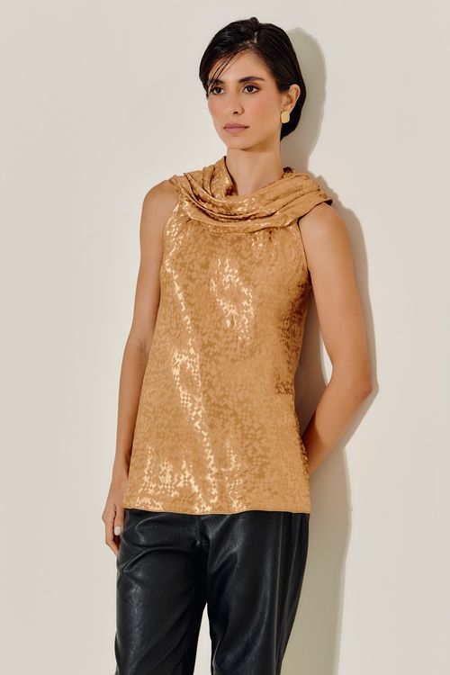 Blusa Gola Jacquard Play - Bege