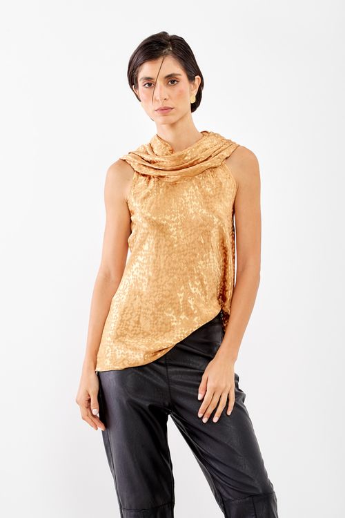 Blusa Gola Jacquard Play - Bege