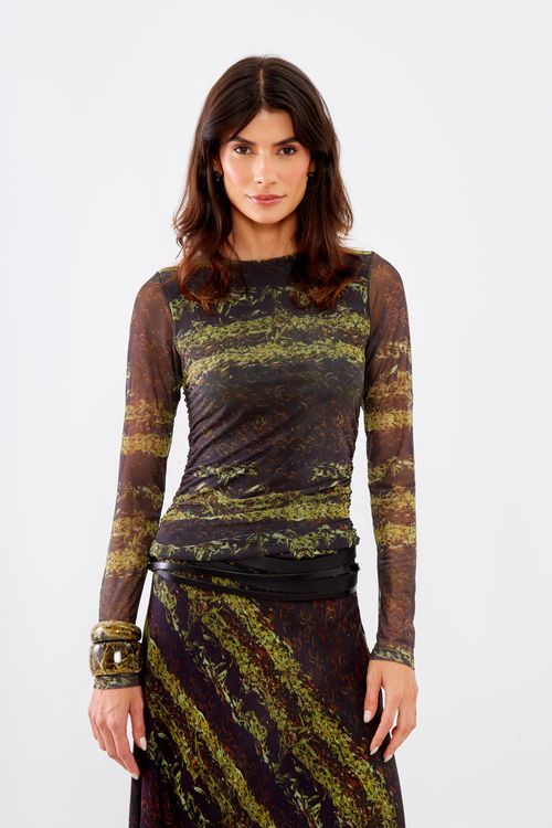 Blusa Tule Manga Estampa Laço - Est Laco
