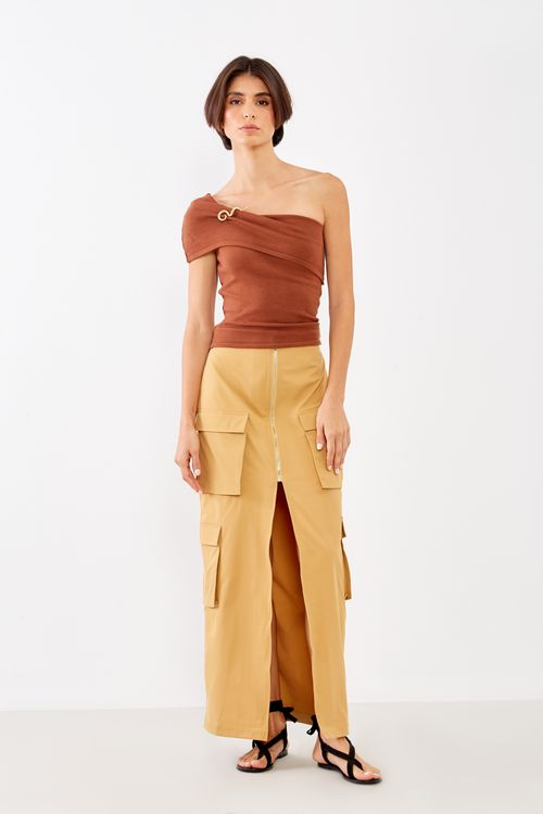 Blusa Tricot Ombro Só - Marrom Mocha