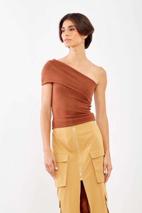 Blusa Tricot Ombro Só - Marrom Mocha