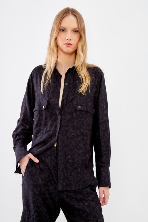 Camisa Bolsos Estampa Rústica - Est Rustic Listras