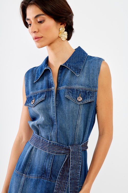 Vestido Jeans Saia Nesgas - Jeans