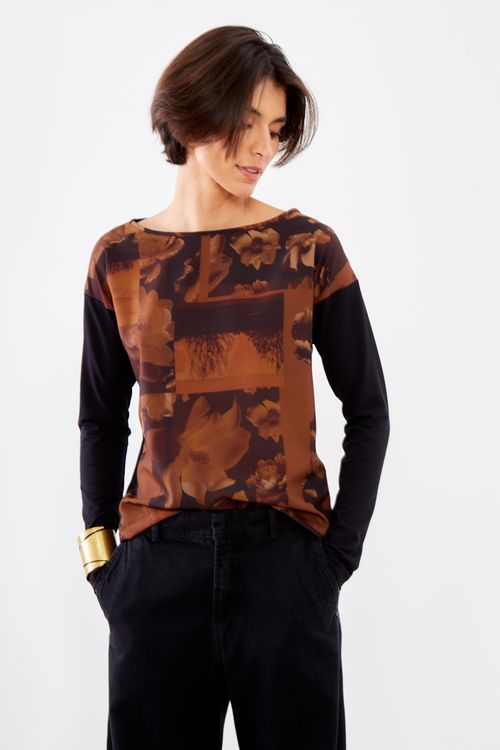 Blusa Malha Mix Estampa Colage - Est Colage