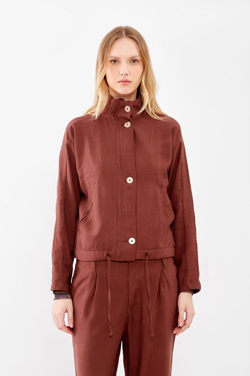 Parka Casual Botões - Marrom Mocha