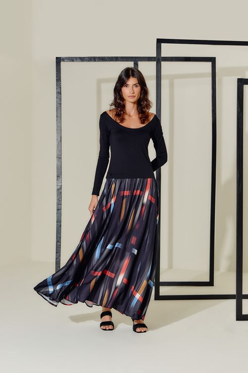 Vestido Longo Estampa Linear - Est Linear
