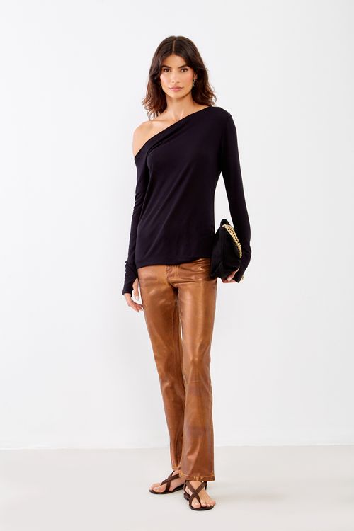 Blusa Malha Recorte Casual - Preto
