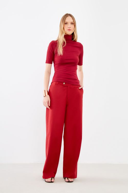 Blusa Malha Gola Rib - Vermelho Candy