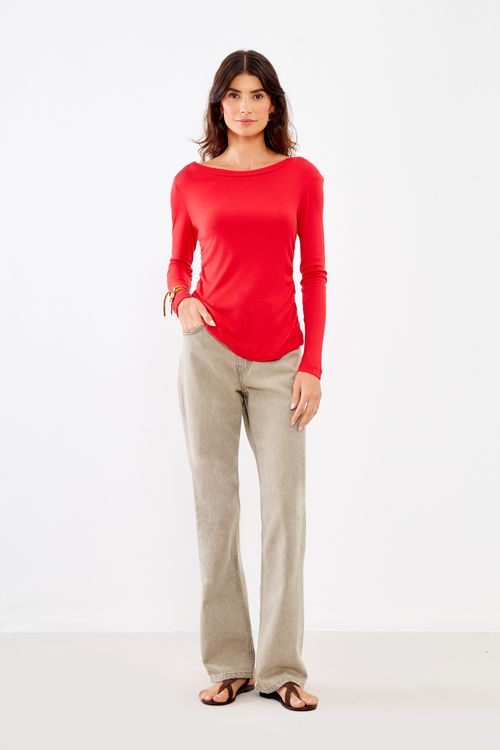 Blusa Malha Slim Manga - Vermelho Candy