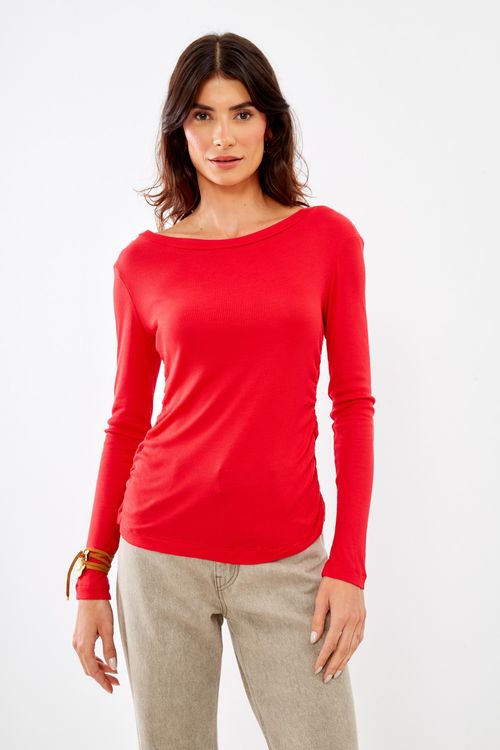 Blusa Malha Slim Manga - Vermelho Candy