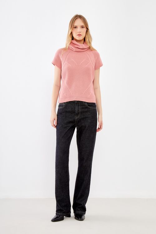 Blusa Tricot Pontos Gola - Rosa Manha