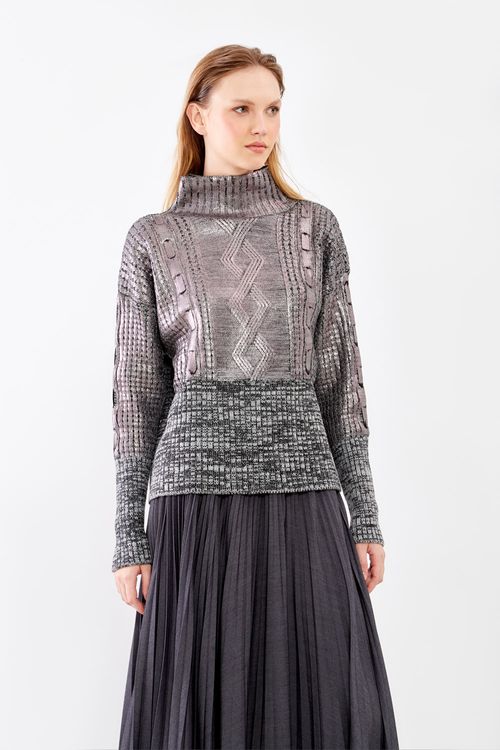 Pull Tricot Foil Mesclado - Prata