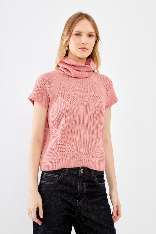 Blusa Tricot Pontos Gola - Rosa Manha