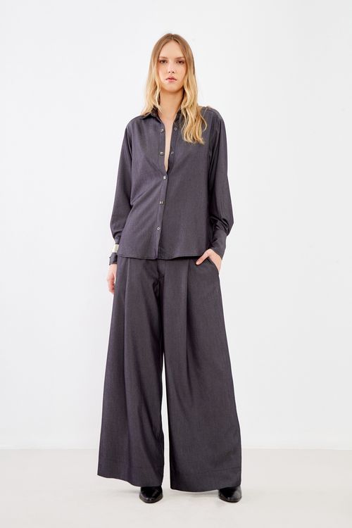 Calça Tecido Pregas - Denin Black