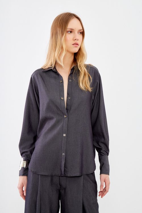 Camisa Botões Cristal - Denin Black