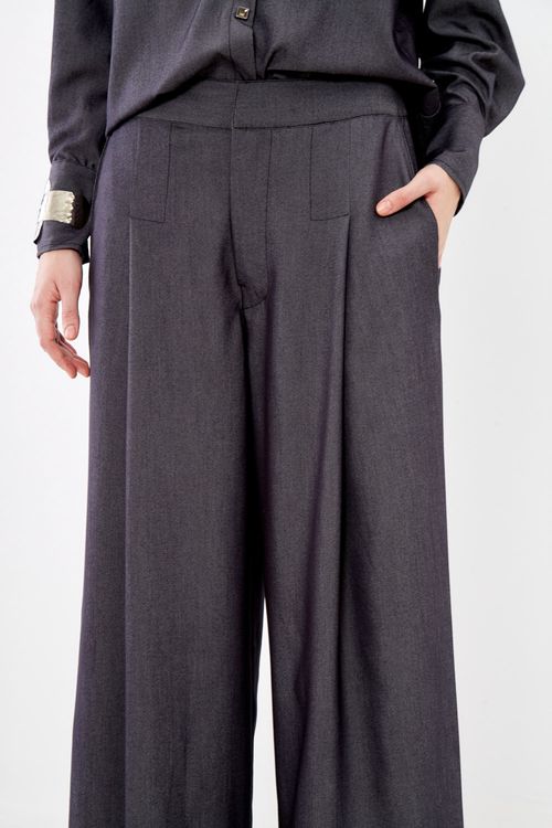 Calça Tecido Pregas - Denin Black