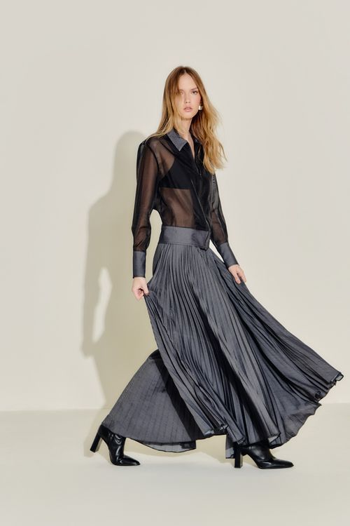 Saia Tecido Plissada - Denin Black