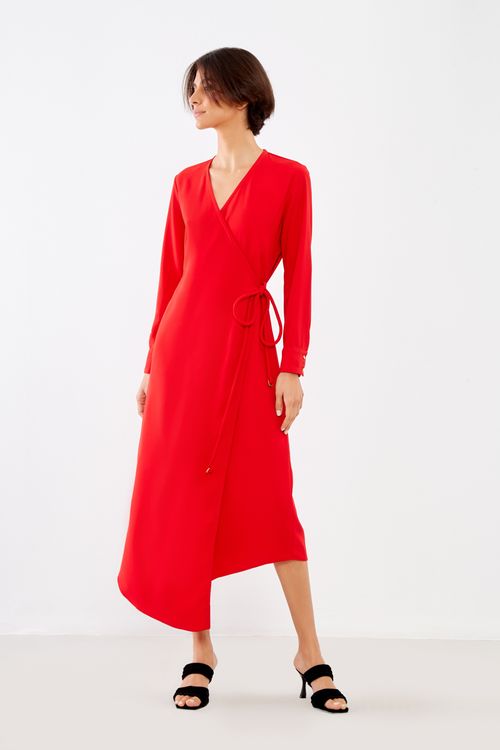 Vestido Alfaiataria Transpassado - Vermelho Scarlet