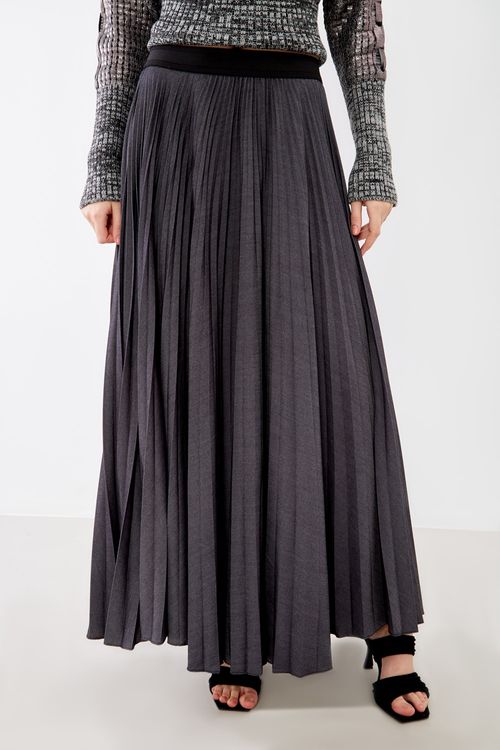 Saia Tecido Plissada - Denin Black