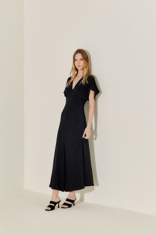 Vestido Casual Decote - Preto