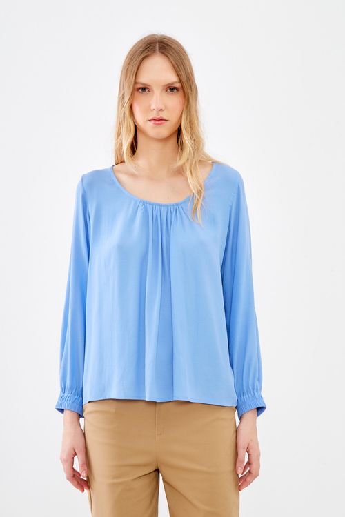 Blusa Detalhe Punho Casual - Azul